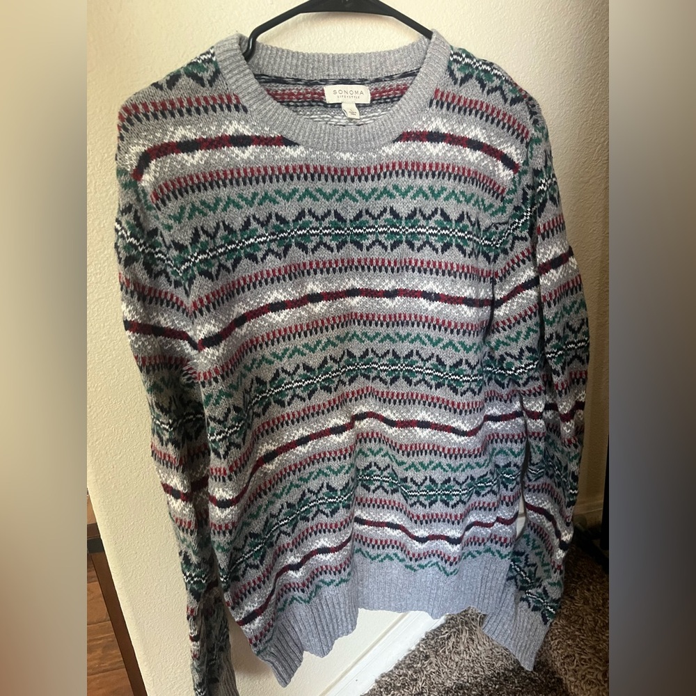 Sonoma Gray Multicolor Crewneck Sweater